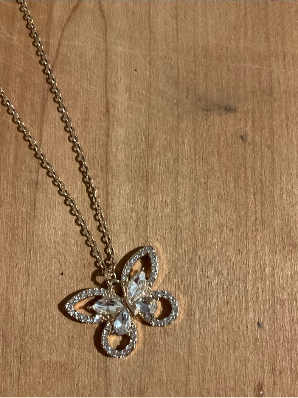Gold Butterfly Crystal Pendant Necklace - Women's Jewelry